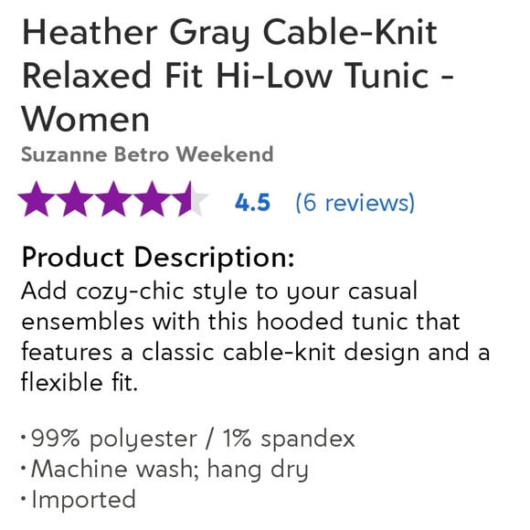 Gray Cable Knit Hi-Low Tunic Hooded Sweatshirt - Picture 9 of 10